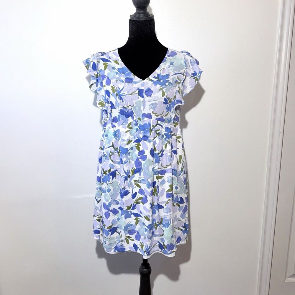 Andreé by UNIT Blue Floral Ruffle Babydoll Dress Lined Size Small